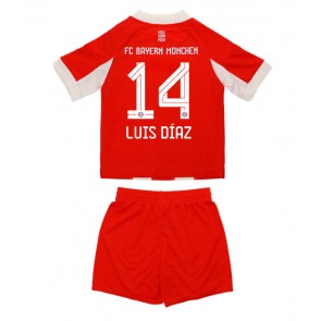 Lacne Dětský Futbalové dres Bayern Munich Luis Diaz #14 2025-26 Krátky Rukáv - Domáci (+ trenírky)